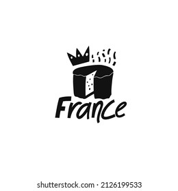 Vector hand drawn food symbol of France. Travel illustration of French signs. Hand drawn lettering illustration. French landmark logo
