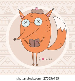 vector hand drawn fox with book