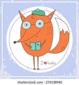 vector hand drawn fox with book