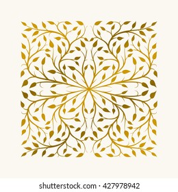Vector hand drawn frame. Border is made with seamless pattern with leaves.
