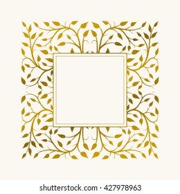 Vector hand drawn frame. Border is made with seamless pattern with leaves.