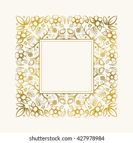 Vector hand drawn frame. Border is made with seamless pattern with flowers and leaves.