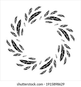 Marco dibujado a mano vectorial con plumas aisladas en fondo blanco. Círculo de silueta de plumas. Estilo Doodle. 