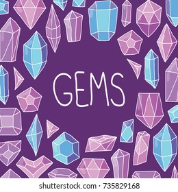 Vector hand drawn frame with gems.