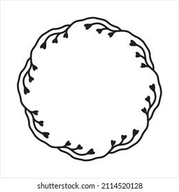 Vector hand drawn frame with hearts isolated on white background. Silhouette wreath of hearts. Doodle style frames for monograms, Valentine's Day greeting cards, invitations, logos.