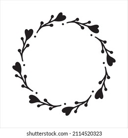 Marco dibujado a mano vectorial con corazones aislados en fondo blanco. La silueta cortaba el corazón. Marcos de estilo Doodle para monogramas, tarjetas de felicitación de San Valentín, invitaciones, logos.