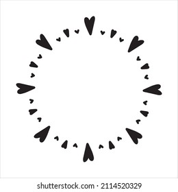 Vektorgrafik, handgezeichnet, mit Herzen einzeln auf weißem Hintergrund. Silhouette Kranz des Herzens. Doodle-Stilrahmen für Monogramme, Valentinstag-Grußkarten, Einladungen, Logos.