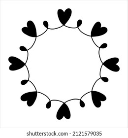 Vector hand drawn frame with hearts isolated on white background. Silhouette wreath of hearts. Doodle style frames for monograms, Valentine's Day greeting cards, invitations, logos.