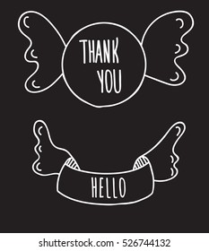 Vector hand drawn frame. Hello. Thank you. 
