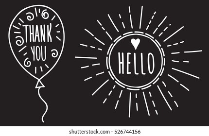 Vector hand drawn frame. Hello. Thank you. 