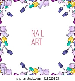 Vector hand drawn frame made nail lacquer bottles.