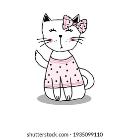 Vector hand drawn free hand stye. cute cat.