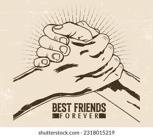 Vector hand drawn friendship day vector design with hands, friends forever greeting card design.