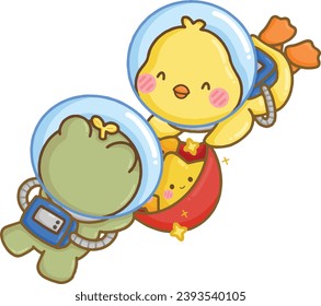 a vector of hand drawn frog and duck vector
