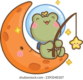 a vector of hand drawn frog and moon vector
