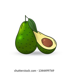 Vector hand drawn fruit avocado. Decorative cartoon style collection farm product restaurant menu, market label