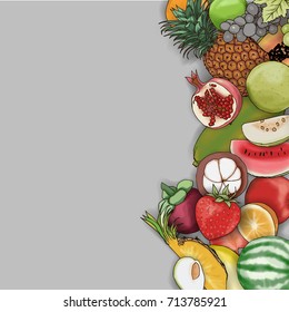 vector hand drawn fruit frame background graphic design and text