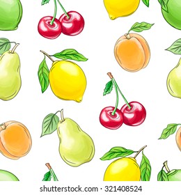 Vector hand drawn fruit seamless pattern. EPS 10 food design illustration