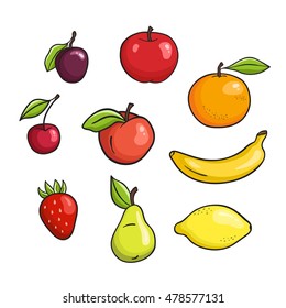 Vector hand drawn fruits set isolated on white background