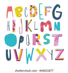 Vector Hand Drawn Funky Artistic and Creative Alphabet. Typeface. Font. Isolated. EPS 10.