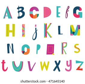 Vector Hand Drawn Funky Artistic and Creative Alphabet. Typeface. Font. Isolated. EPS 10.