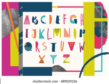 Vector Hand Drawn Funky Artistic and Creative Alphabet. Typeface. Font. Isolated. EPS 10.