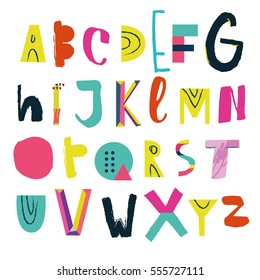 Vector Hand Drawn Funky Artistic and Creative Alphabet. Typeface. Font. Isolated. EPS 10.