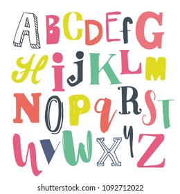 Vector hand drawn funky decorative font for your design. Modern brush calligraphy. Isolated on white background.