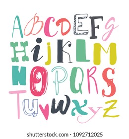 Vector hand drawn funky decorative font for your design. Modern brush calligraphy. Isolated on white background.