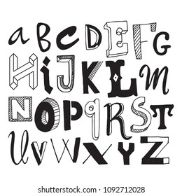 Vector hand drawn funky decorative font for your design. Modern brush calligraphy. Isolated on white background.