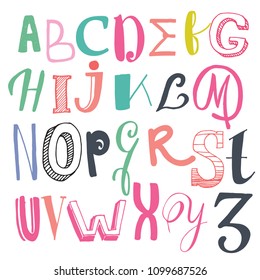 Vector hand drawn funky decorative font for your design. Modern brush calligraphy. Isolated on white background.