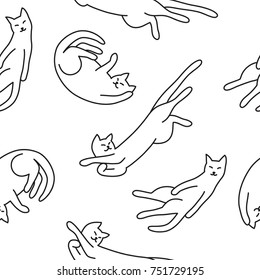 vector hand drawn funny cats, seamless pattern