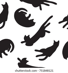 vector hand drawn funny cats, seamless pattern