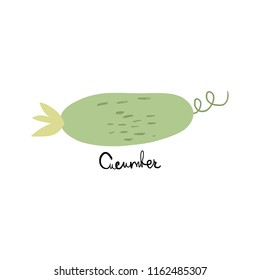 Vector hand drawn funny doodle cucumber print, simple illustration