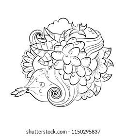 Vector hand drawn funny, happy vegetables, fruits and berries illustration for adult coloring book. Freehand sketch for adult anti stress coloring book page with doodle and zentangle elements.