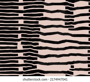 Vector hand drawn futuristic bold lines abstract block grid madras woven digital seamless texture. Modern geometric background. Monochrome repeating pattern with interlacing wavy lines for area rug