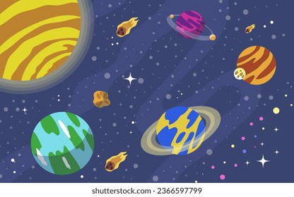vector hand drawn galaxy background with planet  star and asteroids