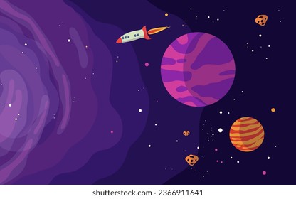 vector hand drawn galaxy background with planet star and asteroids