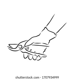 Vector hand drawn Garden pruner outline doodle icon. Garden pruner sketch illustration , pruner in hand vector sketch illustration