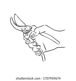 Vector hand drawn Garden pruner outline doodle icon. Garden pruner sketch illustration , pruner in hand vector sketch illustration