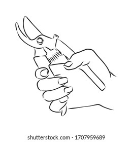 Vector hand drawn Garden pruner outline doodle icon. Garden pruner sketch illustration , pruner in hand vector sketch illustration