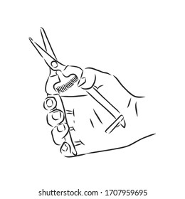 Vector hand drawn Garden pruner outline doodle icon. Garden pruner sketch illustration , pruner in hand vector sketch illustration