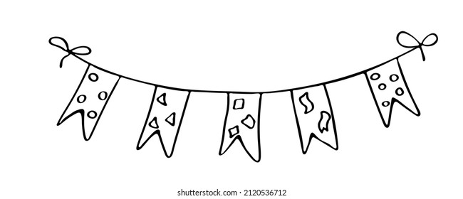 Vector hand drawn garland. Cute doodle illustration isolated on white background. Celebration clipart for greeting cards, print, web, design, decor.
