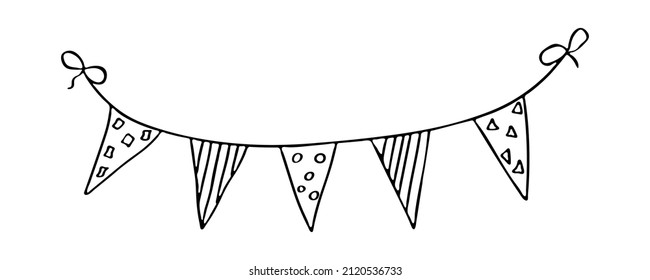 Vector hand drawn garland. Cute doodle illustration isolated on white background. Celebration clipart for greeting cards, print, web, design, decor.