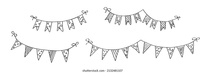 Vector hand drawn garland. Cute doodle illustration isolated on white background. Celebration clipart for greeting cards, print, web, design, decor.