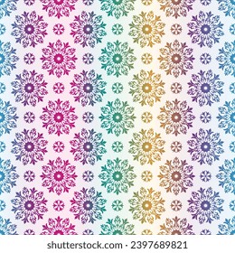 Vector hand drawn geometric Christmas seamless pattern with gradient vintage snowflakes on  white background
