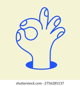 Vector hand drawn gesture, doodle sketchy illustration, hand showing ok sign, agreement, teamwork concept