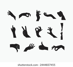  Vektorgrafik Handgezeichnete Handgeste Silhouette Set