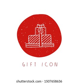 Vector hand drawn gift box icon for party, festival, blog, greeting card or logo. Minimalistic New Year and Christmas stories template