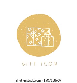 Vector hand drawn gift box icon for party, festival, blog, greeting card or logo. Minimalistic New Year and Christmas stories template